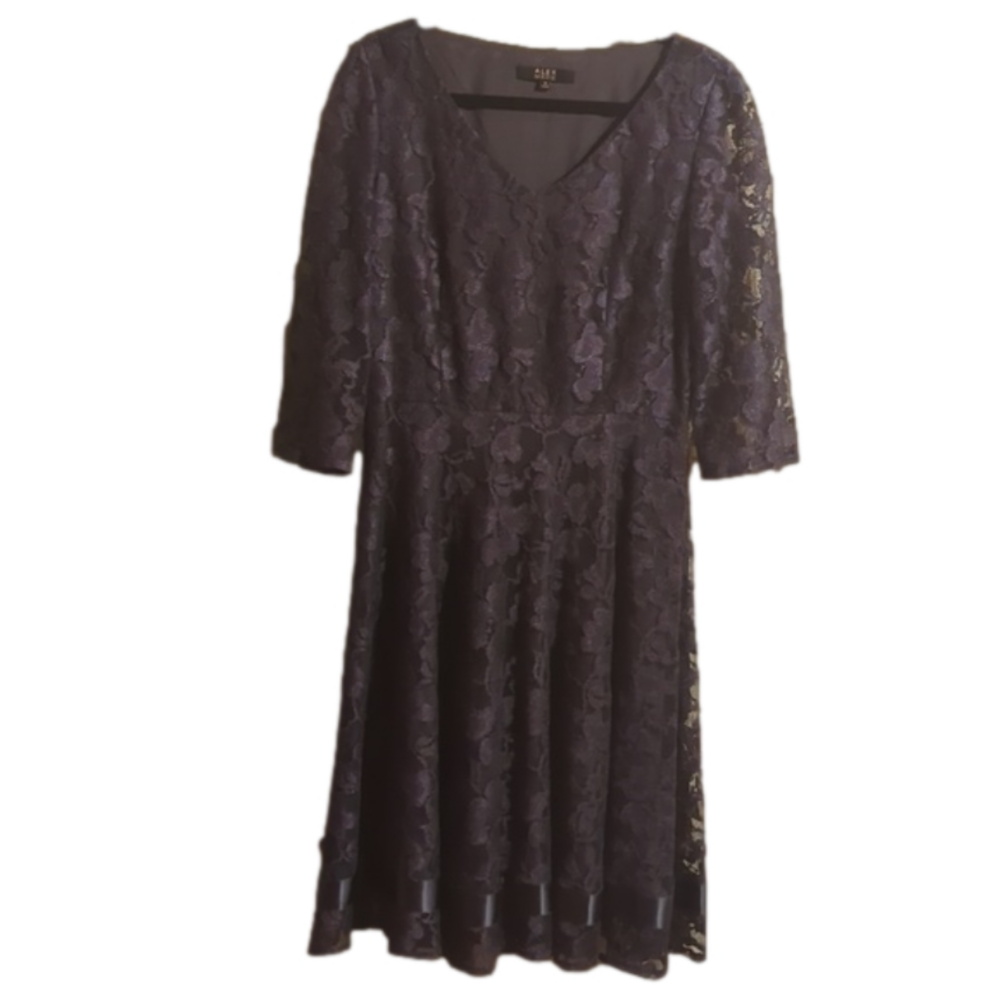Alex Marie Lace Overlay Midi Dress with Hem Ribbon - size 8